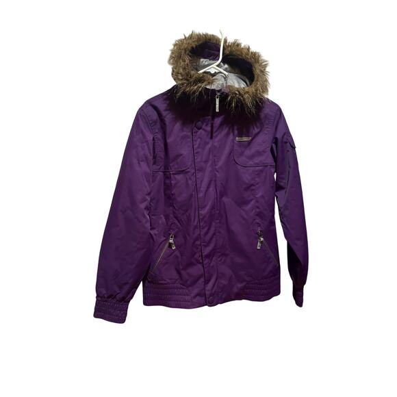 SIMS Snowboarding 76 Jacket Purple Fur Hooded Size Med Women's Snap Full Zip - Picture 2 of 8